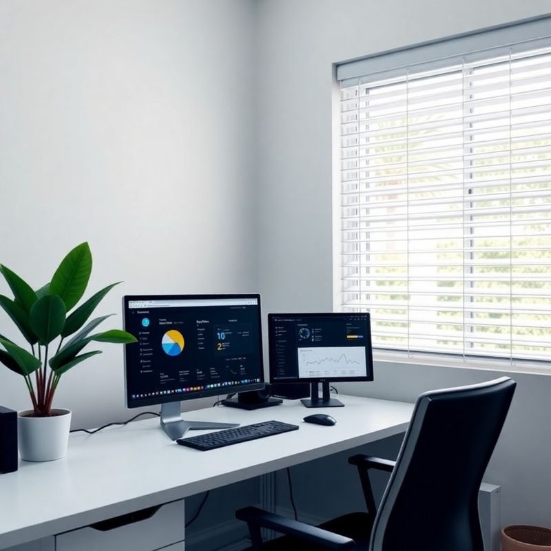 Espaço de trabalho minimalista em Recife com monitor exibindo dashboard Looker Studio